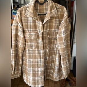 Tan and Cream Plaid Button Shirt